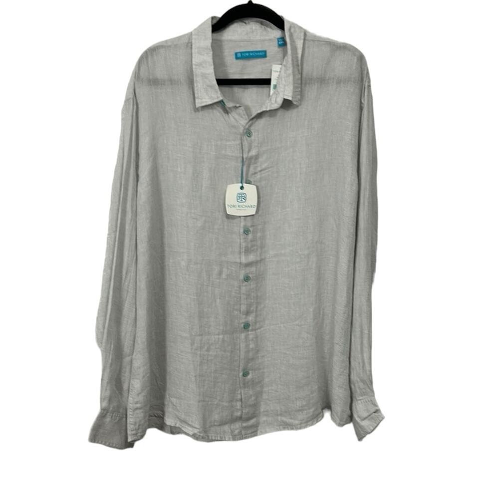 Tori Richard light grey 100% Linen Long sleeve button down shirt men’s size XXL